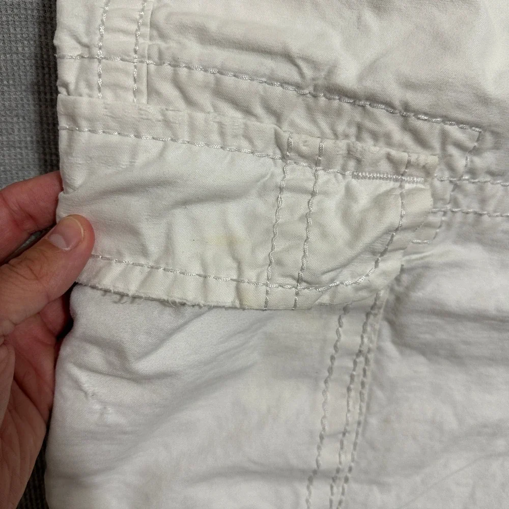 Y2K True Religion Cargo Shorts Mens Size 38 White Contrast Stitch Buddha Logos